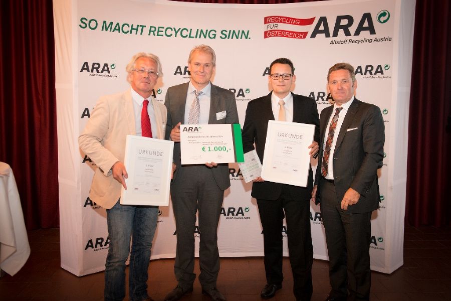 Erich Prattes und David Müller mit Eberhard Fuchs (Umweltschutz) und Ing. Werner Knausz (Vorstand ARA)
