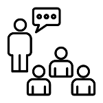 vier Personen im Gespräch miteinander