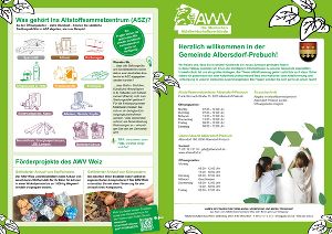 Flyer mit Informationen zur Abfallentsorgung in der Gemeinde, inklusive Öffnungszeiten des Altstoffsammelzentrums.