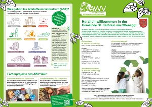Flyer mit Informationen zur Abfallentsorgung in der Gemeinde, inklusive Öffnungszeiten des Altstoffsammelzentrums.