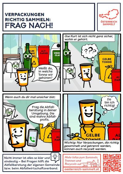 Cartoon verschiedener Verpackungen, die sich miteinander unterhalten.