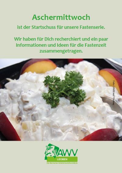 Heringsschmaus dekoriert mit Petersilie auf beigem Hintergrund, AWV-Logo