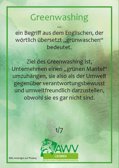 Text über Greenwashing auf grün-meliertem Hintergrund