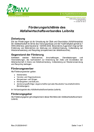 Förderungsrichtlinie des Abfallwirtschaftsverbandes Leibnitz