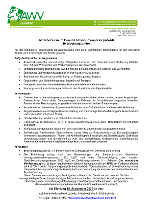 Stellenausschreibung Ressourcenparks September 2026