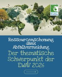 Umweltmotiv mit Weltkarte: Thema der Europäischen Woche der Abfallvermeidung 2026 ist Ressourcenschonung.