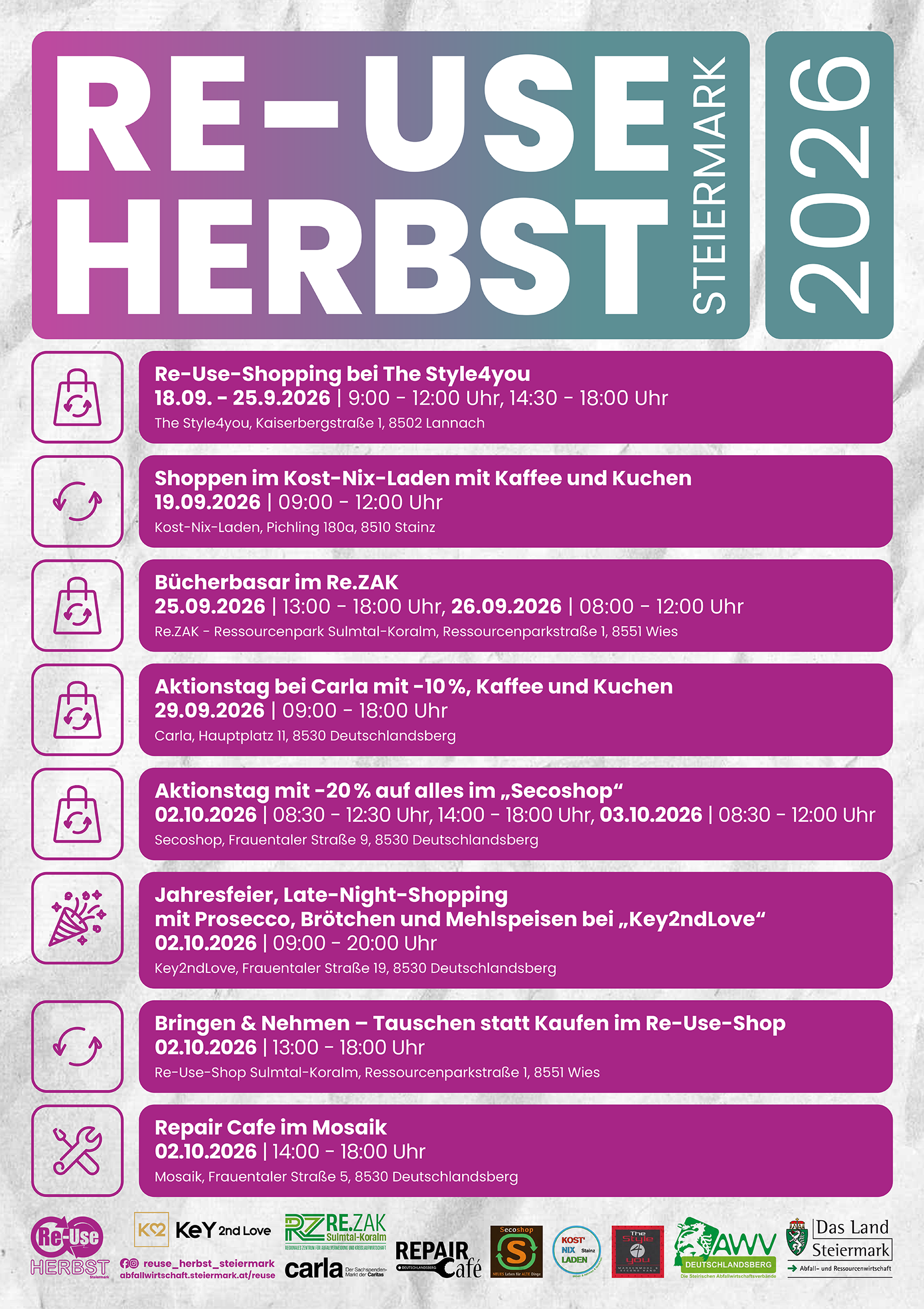 Plakat Re-Use Herbst Veranstaltungen in Seutschlandsberg