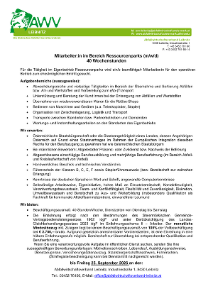 Stellenausschreibung Ressourcenparks September 2026