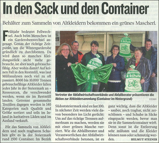 Bericht in der Kleinen Zeitung - Südost & Süd - Samstag, 4. April 2015