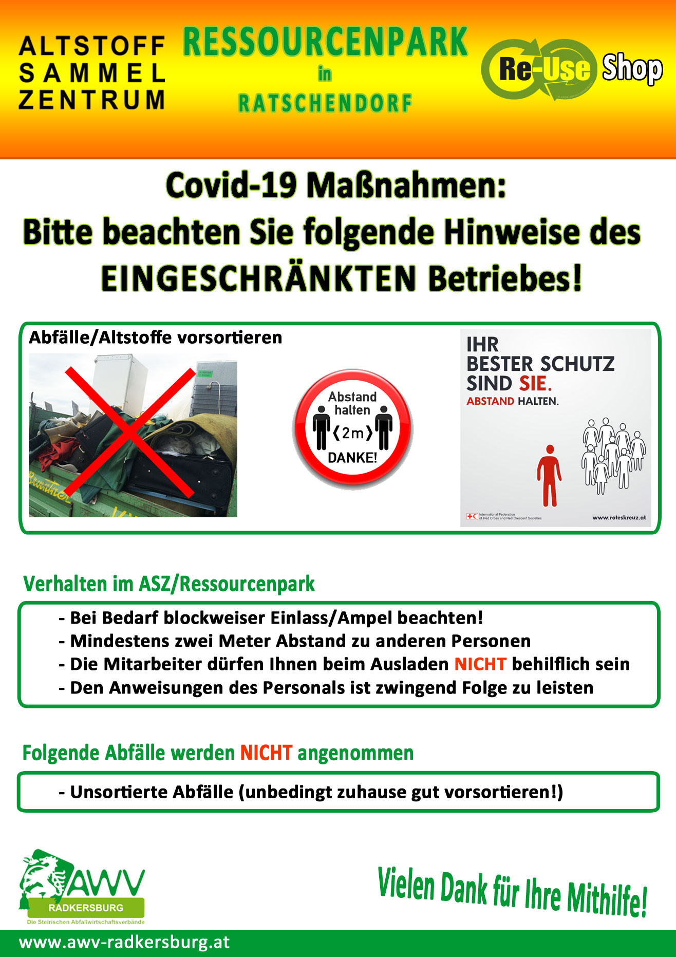 Covid-19 Beschränkungsmaßnahmen 16. Juni 2020 © AWV Radkersburg Covid-19 Beschränkungsmaßnahmen 16. Juni 2020 © AWV Radkersburg