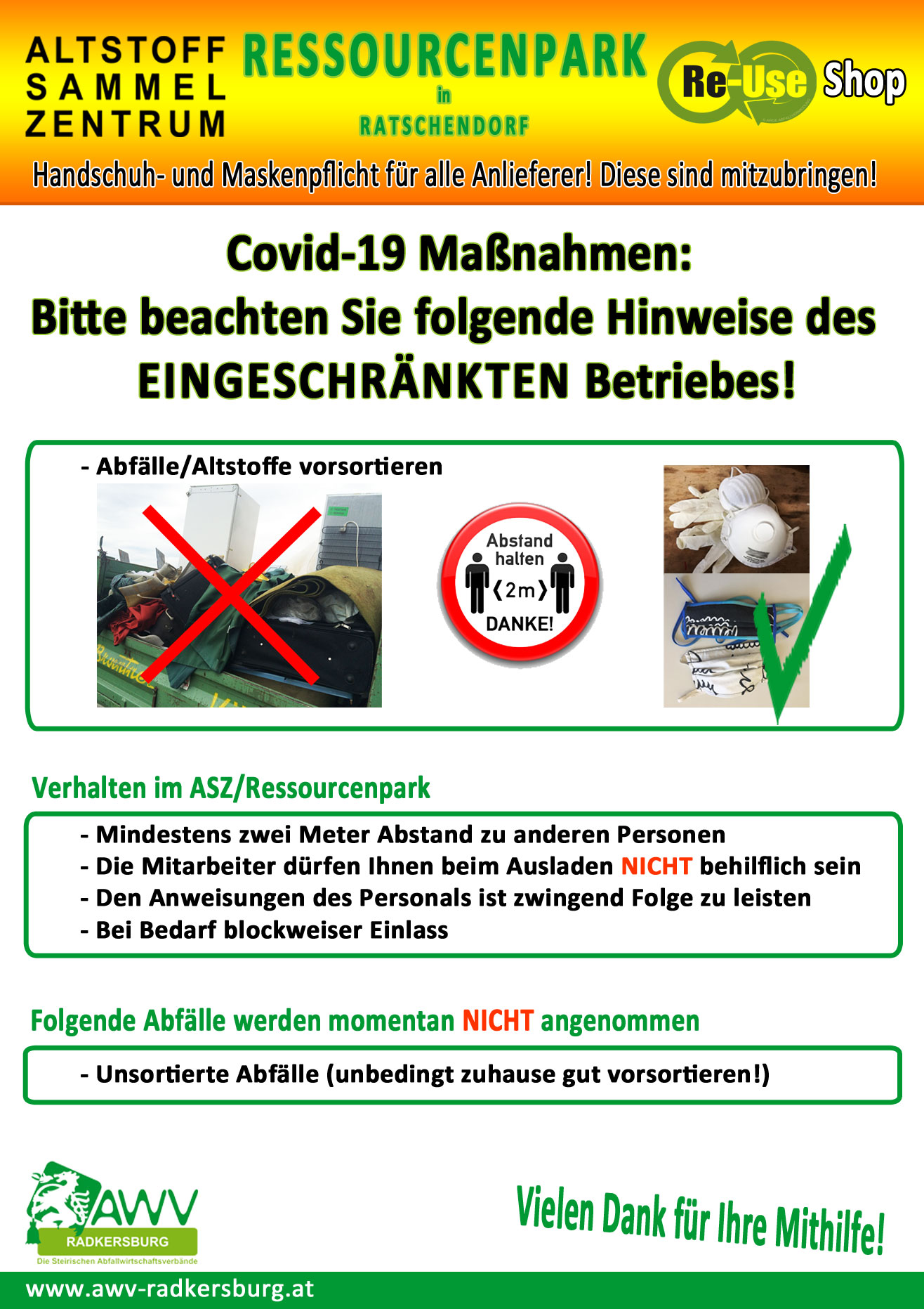 Covid-19 Beschränkungsmaßnahmen 14. September 2020 © AWV Radkersburg Covid-19 Beschränkungsmaßnahmen 14. September 2020 © AWV Radkersburg