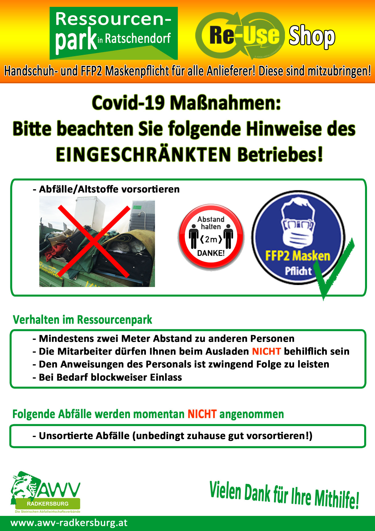 Covid-19 Beschränkungsmaßnahmen 22. Jänner 2021 © AWV Radkersburg Covid-19 Beschränkungsmaßnahmen 22. Jänner 2021 © AWV Radkersburg