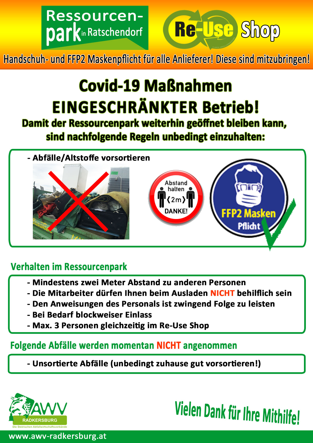Covid-19 Beschränkungsmaßnahmen 05. 2021 © AWV Radkersburg Covid-19 Beschränkungsmaßnahmen 05. 2021 © AWV Radkersburg
