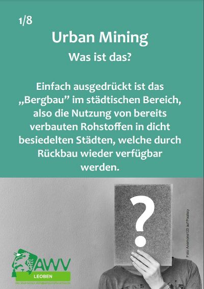 Ein Mensch hält sich ein Schild mit einem Fragezeichen vor das Gesicht. Weißer Text auf grünem Hintergrund und AWV-Logo