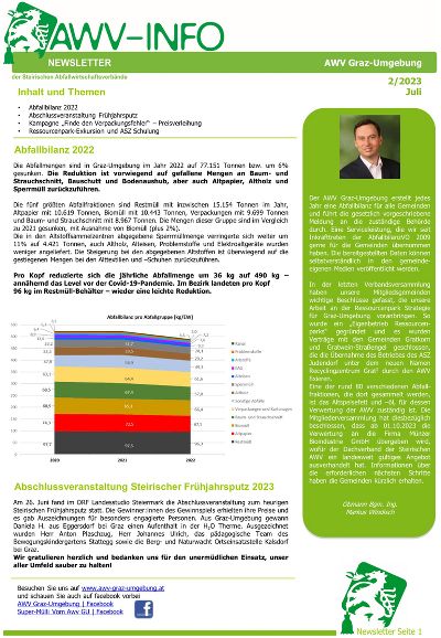 1. Seite des AWV Newsletters 2/2023 Juli