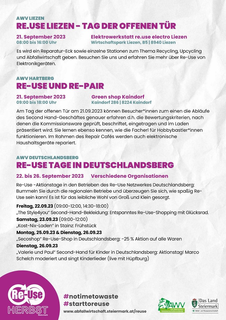 Seite 2 - Programm Re-Use-Herbst Steiermark 2023 