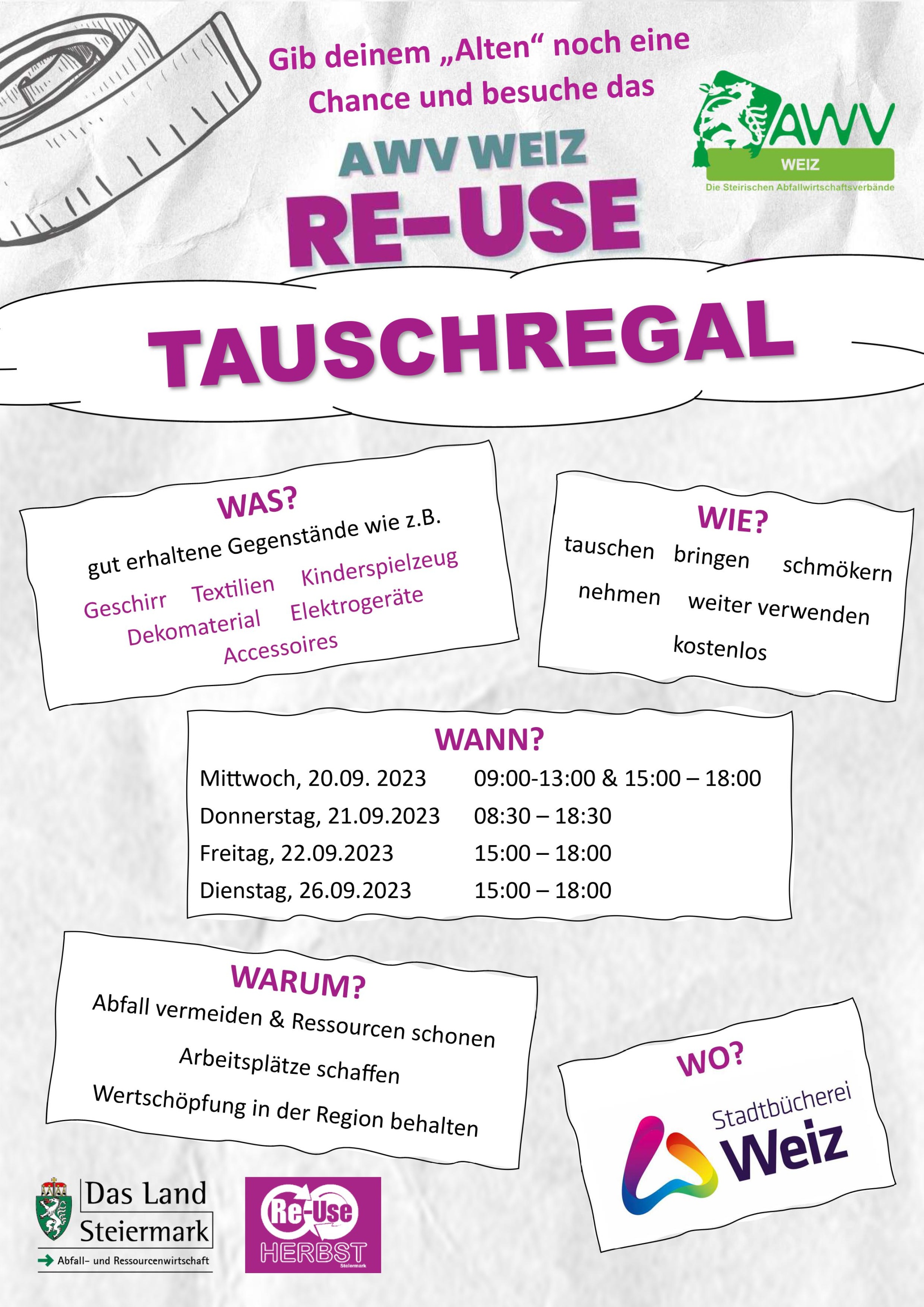 Das Re-Use-Tauschregal in der Stadtbücherei Weiz