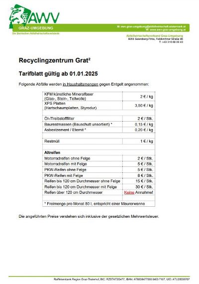 Tarifblatt 2025
