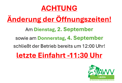 Änderung der Öffnungszeiten